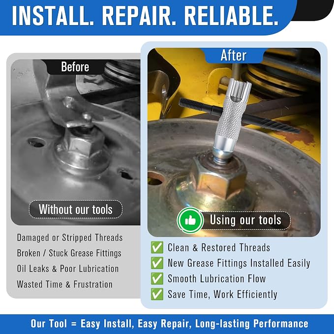 Dreyoo Complete Grease Fitting Replacement Kit, Grease Gun Zerk Fitting Tool & SAE and Metric Zerks & Multi-Tools & Protective caps, Removal Cleaning Tools Assortment