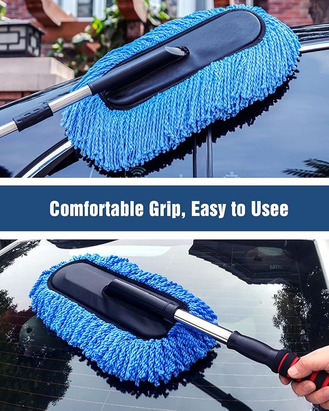 YeewayVeh Car Duster, Scratch-Free Microfiber Cleaning Brush, Blue | Extendable Handle Pollen & Dust Remover for Truck, SUV, Vehicles & Home Cleaning