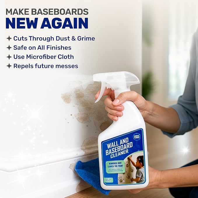 Wall & Baseboard Cleaner for Painted Walls, Cabinets, Doors & Trim | Non-Toxic, No-Rinse Spray | Anti-Resoil, Streak-Free Formula | Kid & Pet Safe | 32 oz (1 Quart) | Made in USA