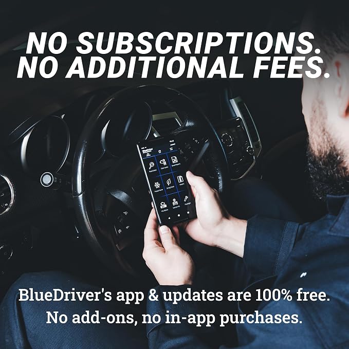 BlueDriver OBD2 Scanner Bluetooth, No Subscription, ABS SRS TPMS | OBDII Diagnostic Scan Tool, Car Scanner & Code Reader, iPhone & Android, Check Engine, Repair Reports, Vehicles 1996+