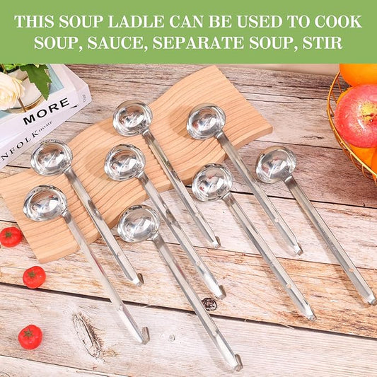 8pcs Stainless Steel Ladle 2 Oz Soup Ladle 10" long Spoon Heavy-Duty Metal Spoon Sets big spoons for cooking Serving Soups, Gravy, Portioning, Stirring