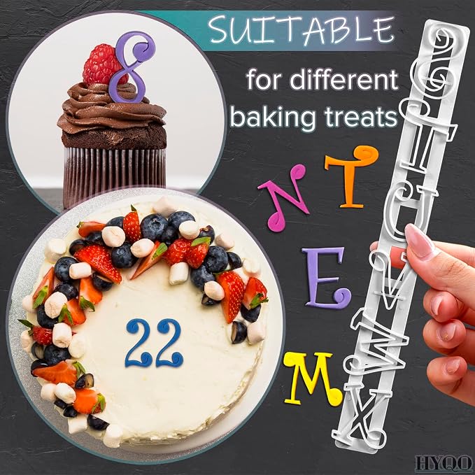 Fondant Letter Cutters for Cake Decorating – Plastic Alphabet Fondant Cutters with A-Z Letters and 0-9 Numbers (9.84" L × 0.98" W), Multipurpose Letter Molds – Cake Decorating Letters for Sugar Paste