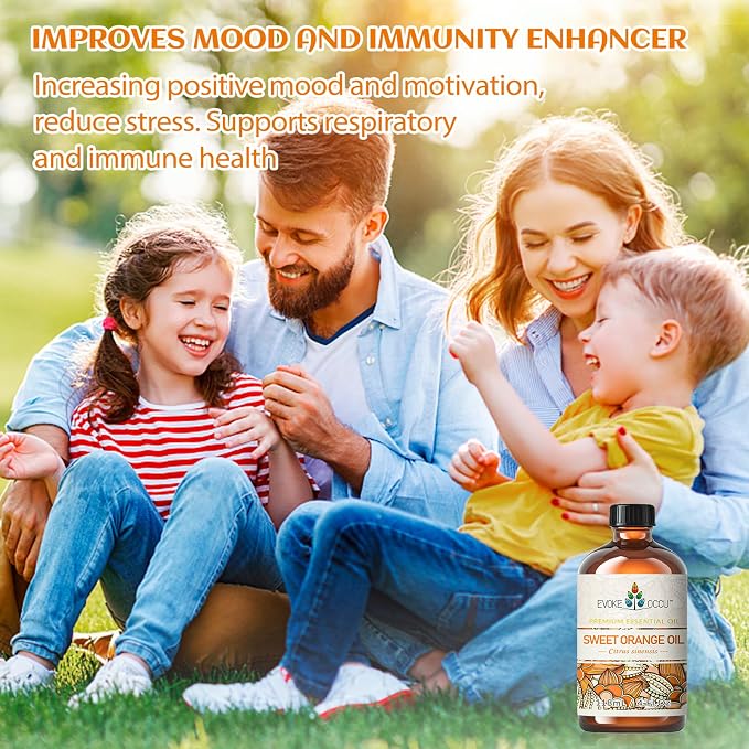 EVOKE OCCU Orange Essential Oil for Diffusers & Skin Care | Fresh Scent for DIY Cleaning Sprays, Candles & Soap Making, Aromatherapy to Lift Mood & Freshen Air – 118mL / 4 fl oz