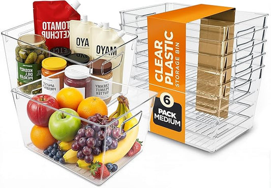 Utopia Kitchen Clear Organizer or Storage Bins - 6 Pack Pantry Organizers and Storage Bins - Large Durable Storage Containers With Handles for Organizing Fridge, Kitchen Organization