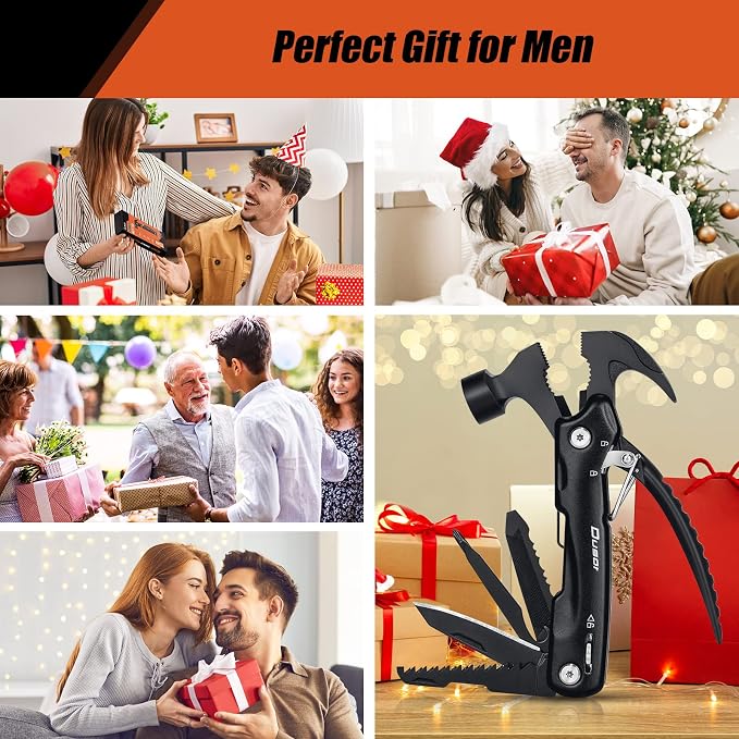 Gifts for Men 12 in 1 Hammer Multitool, Cool Gadgets for Husband | Stocking Stuffers for Men, Hunting Anniversary Birthday Gifts for Him Who Wants Nothing, Camping Essentials Survival Gear