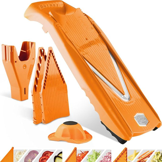 Börner Mandoline Slicer V5 (Starter Set) • Vegetable V-Slicer for Slices, Sticks & Dices in Various Sizes • With Stainless Steel V-Blade • Adjustable Kitchen Slicer • Color: Orange