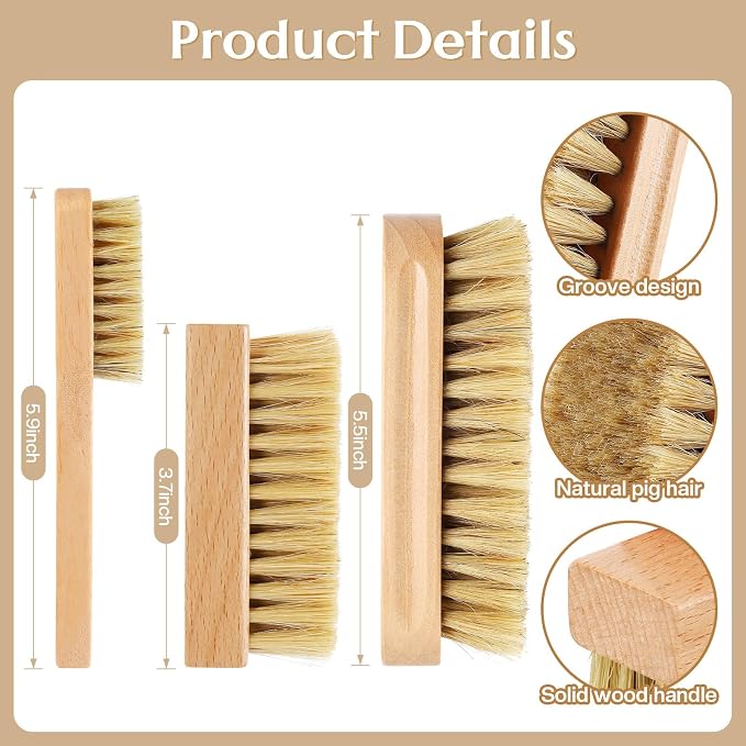3 Pcs Wood Laundry Stain Brush Stain Remover Brushes with Boar Bristle Small Stain Brush for Clothes for Scrubbing Stains from Furniture Fabric Leather(3 Pcs E)