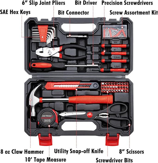 CARTMAN Home Tool Set Kit, Basic Household Hand Tools with Storage Case Dark Red