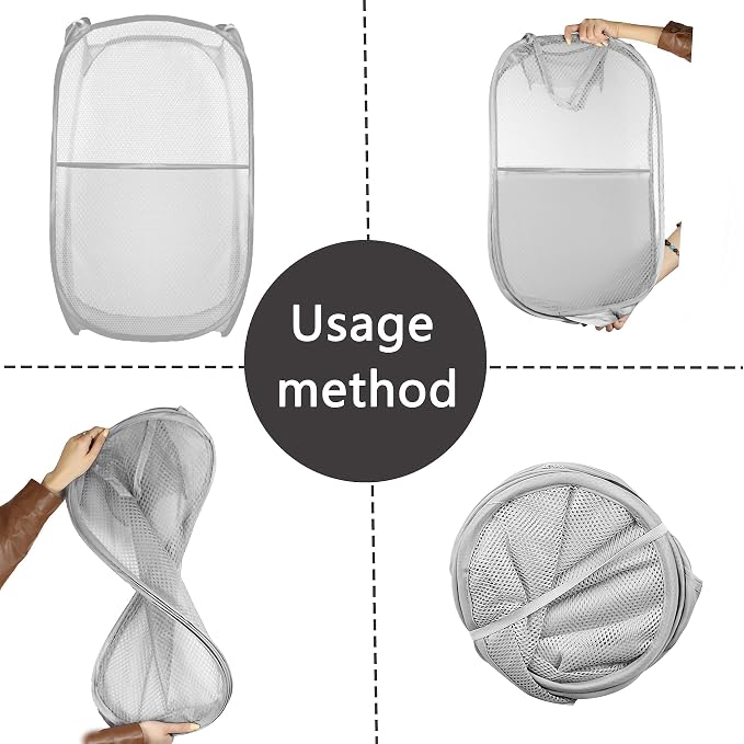 Collapsible Pop Up Laundry Hamper, Extra Large Mesh Foldable Laundry Basket, 28" x 16" x 16" (Grey)
