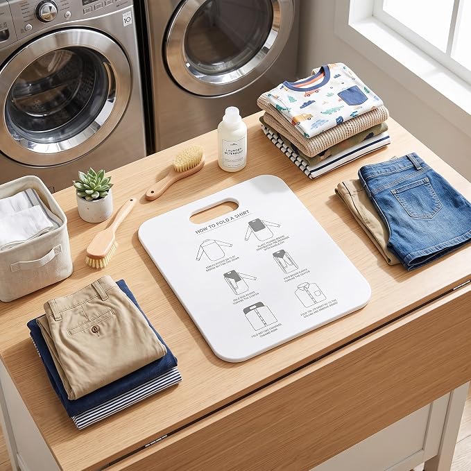 Laundry Folder Garment Organizer, Clothes Folding Board for Shirts Pants Baby Clothes, T Shirts Fast Folder Annular Hole Design Closet Accessory(White)