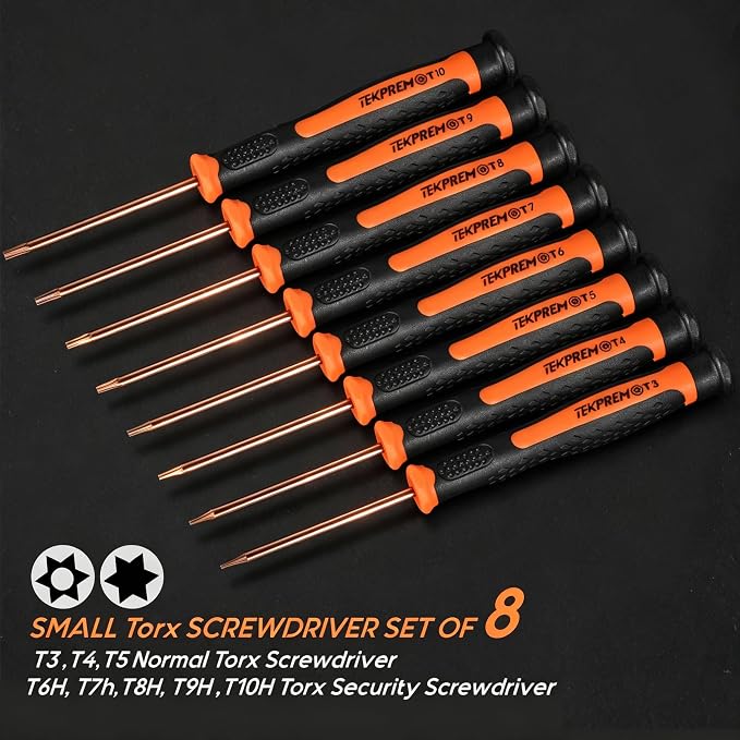 TEKPREM 8 in 1 Small Torx Screwdriver Set with T3 T4 T5 T6 T7 T8 T9 T10 Torx Security Bits,Complete Star Repair Kit for Apple,Macbook,Mac mini,Xbox one, Xbox360,PS3,PS4,PS5,Computer and Pocket Knives