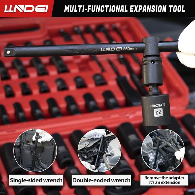 1/4 & 3/8" Drive Impact Socket Set 186Pcs SAE/Metric | CR-V Deep & Shallow Sockets, Ratchet, Spark Plug Socket, Bits, for Auto Repair Shop, Garage, Engine Rebuilding & DIY Projects