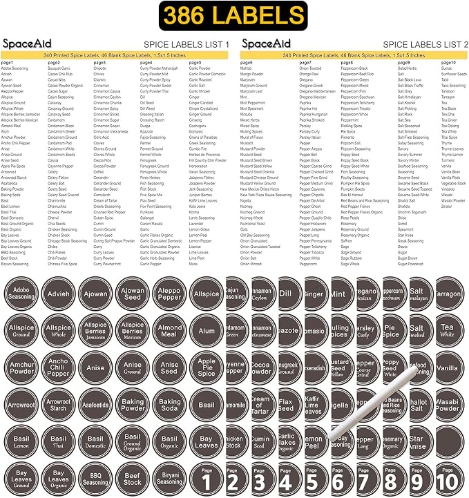 SpaceAid Spice Rack Organizer with 24 Spice Jars, 386 Spice Labels, Chalk Marker and Funnel Set for Cabinet, Countertop, Pantry, Cupboard or Door & Wall Mount -24 Jars, 11.8" W × 10.8" H, Black