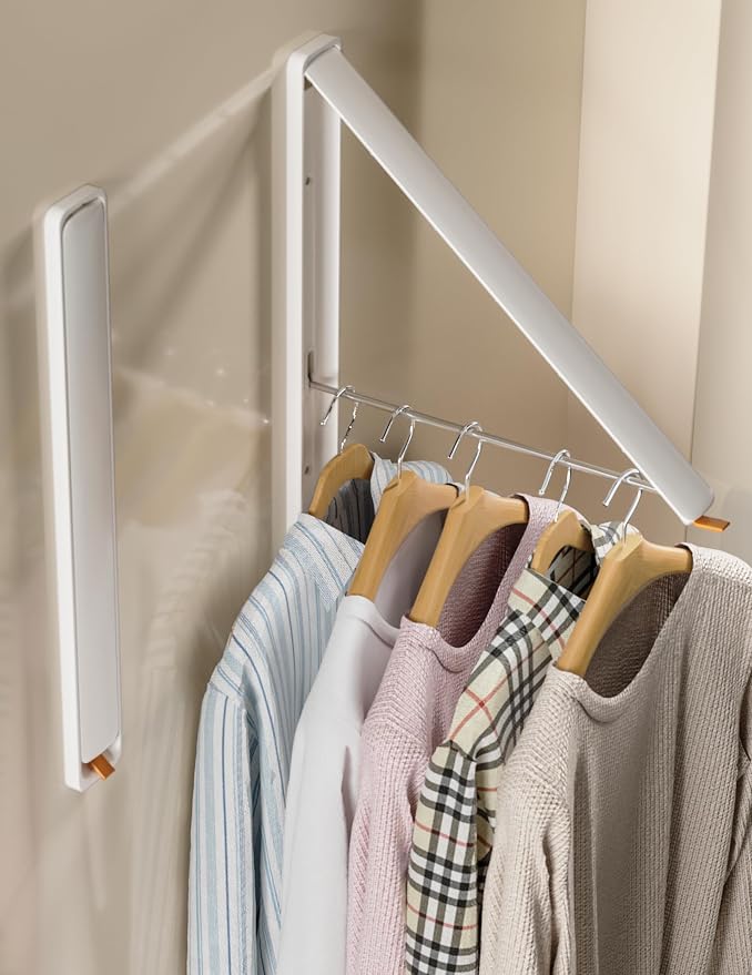 Dr.DJ Clothes Drying Rack, Wall-Mounted Retractable & Foldable Clothes Hanger for Laundry Room Organization and Storage, Clothes Hanger Rack for Dorm, Closet, Balcony(1 Pack, White)