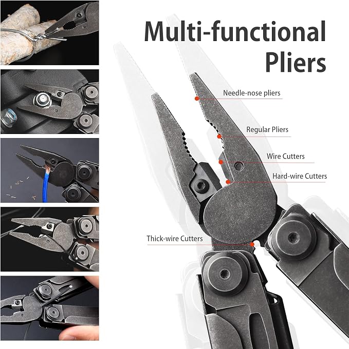 NexTool Flagship Pro Multitool Pliers with Full-size Scissors (Dark) | 16-in-1 Multi-tool, Safety Locking, Replaceable YG8 wire cutters, Tool for Camping, Survival, Fishing, Repair, Gifts for Men