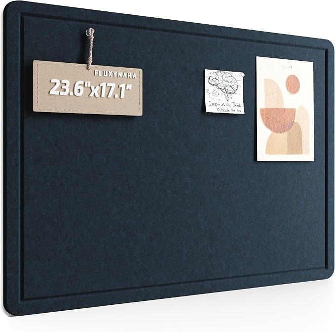 Fluxynara 23.6" x 17.1" Bulletin Board, Carbon Blue | Cork Board Alternative with 12 Removable Adhesive Tabs, Foldable Felt Pin Board for Home, Office, Classroom & Dorm