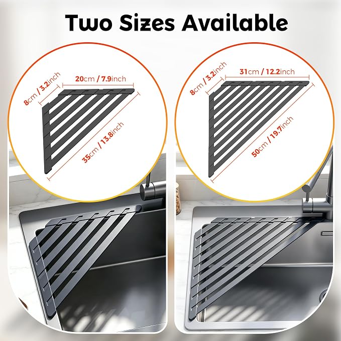 Sink Corner Drying Rack - Foldable Triangular Sink Sponge Holder, Dish Drying Rack Over the Sink, Kitchen Sink Accessories (Grey, 13.78" x 7.87")