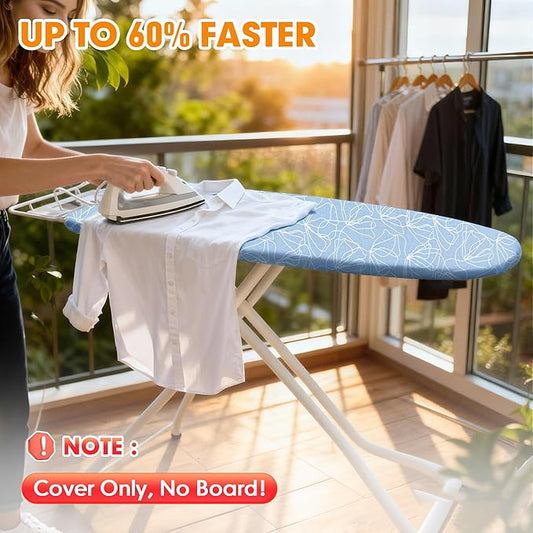 Ironing Board Cover and Pad, 21x57 Extra Large Thick Iron Padding, Scorch & Stain Resistant Ironing board cover, Heavy Duty Iron Board Padded with Adjustable Fasteners Durable Elastic Edge, Sky Blue