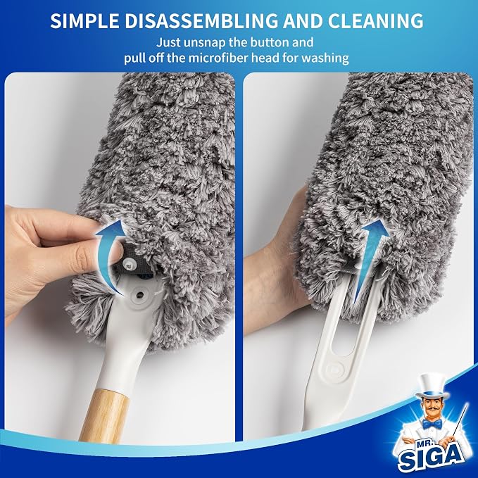 MR.SIGA Lint Free Microfiber Duster, Washable Duster for Household Cleaning | Microfiber hand duster, machine washable feather duster, dusters for cleaning, bamboo handle, replaceable head