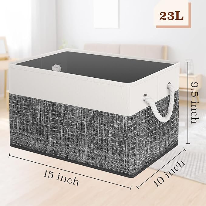 StorageTastic Storage Bin,Collapsible Storage Basket For Organizing,Large Storage Boxes With Rope Handles,Storage Containers,White & Black,8 Pack