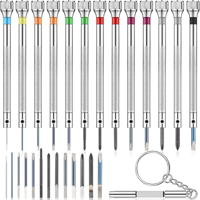 Chumia Watch Screwdriver Set, 13 Pcs Jeweler Micro Screwdriver 0.6-2.0 mm | Flathead & Phillips Tips, 13 Spare Blades, Eyeglasses Electronics Repair Kit