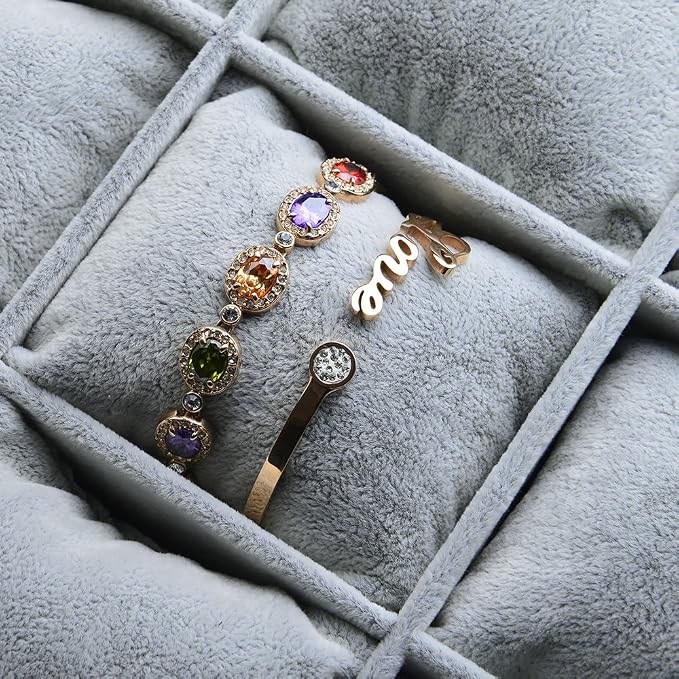 Oirlv Velvet Watch Bracelet Tray,Organizer for Drawer,12 Grids with Pillow | Stackable Design,Soft Velvet Pillow Protect Watches, Bracelets and Bangles, Ideal for Showcase Jewelry Display & Daily Use