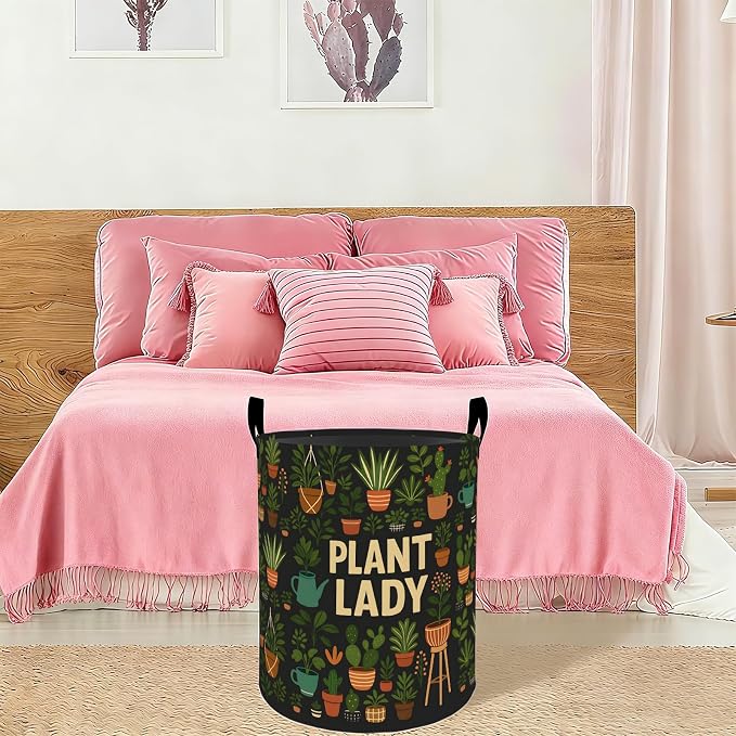 Plant Lady Laundry Basket Hamper 19.7"x15.8", Organizer Bins Gifts for Kids Boys Girls, Funny Plant Botanical Foldable Waterproof Oxford Clothes Storage Bucket for Bedroom Bathroom Decor