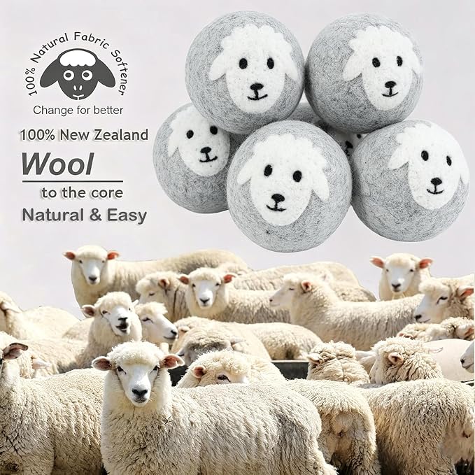 Budieggs Wool Dryer Balls XL 6-Pack, 100% New Zealand Wool Handmade | Chemical-Free Natural Fabric Softener Reusable, Reduces Wrinkles, Tangling, Drying time & Static Cling, Lasts 1000+ Loads