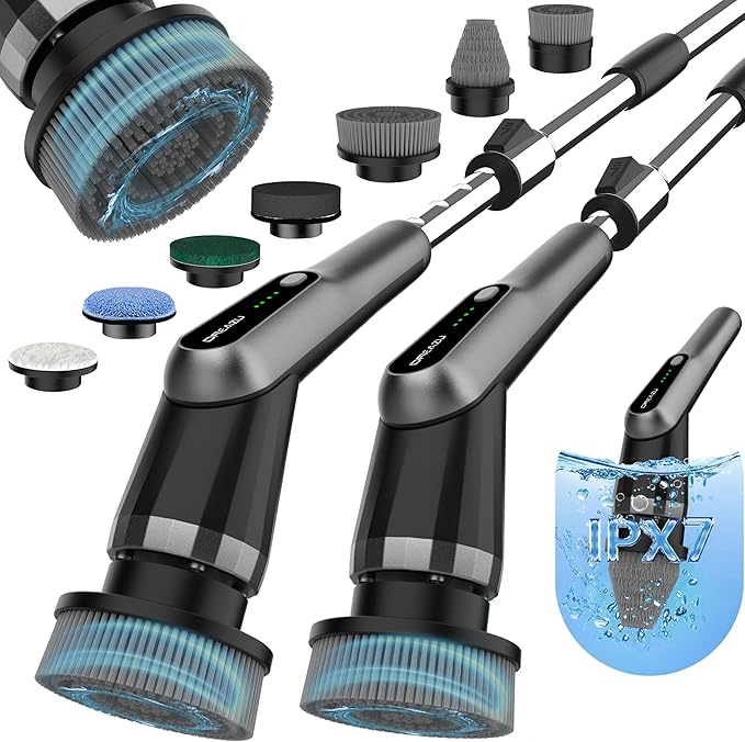 Dreazu G2-Pro Electric Spin Scrubber - Upgraded 10-in-1 Scrubber Brush Electric, Retractable Handle & 2-Speed for Bathroom, Bathtub, Kitchen, Tile Floors(Gray Brush Head