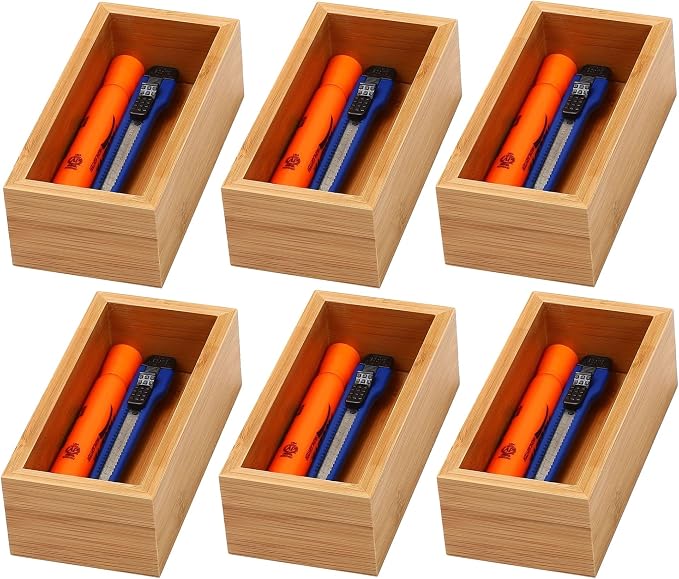 YBM Home Bamboo Drawer Organizer Storage Box for Kitchen Drawer, Junk Drawer, Office, Bedroom, Children Room, Craft, Sewing, and Bathroom, 2 Pack 3x6x2 inch