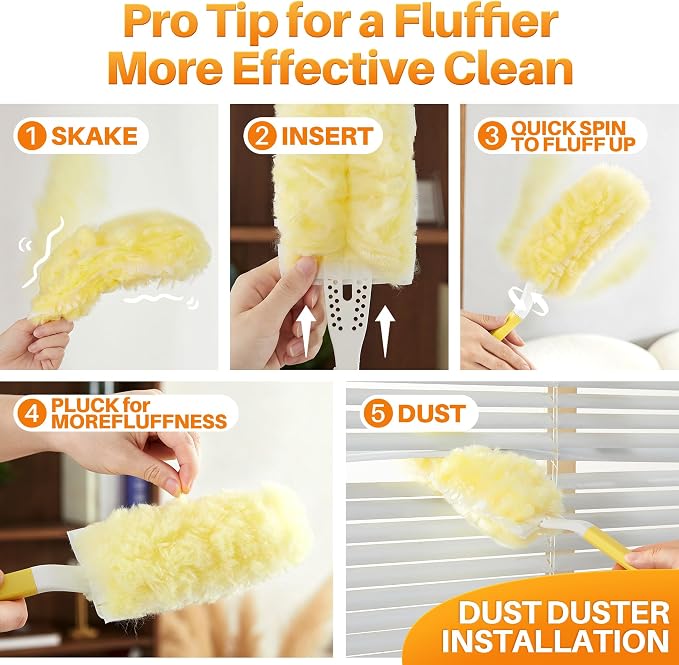 Heavy Duty Duster Refills for Swiffer Duster, 24 Count Yellow Refills with 1 Handle, Disposable Dusters for Cleaning Electronics, Furniture, Blinds