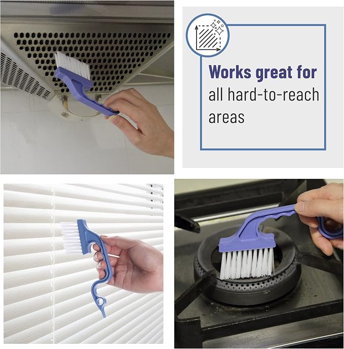 Slick- Window Track Cleaning Brush, 2 Pack, Blue Ergonomic Handle | Built-in Scraper, Multipurpose Window Track Cleaning Tool for Sliding Doors, Windows, Corners, Dust, Dirt & Narrow Gaps
