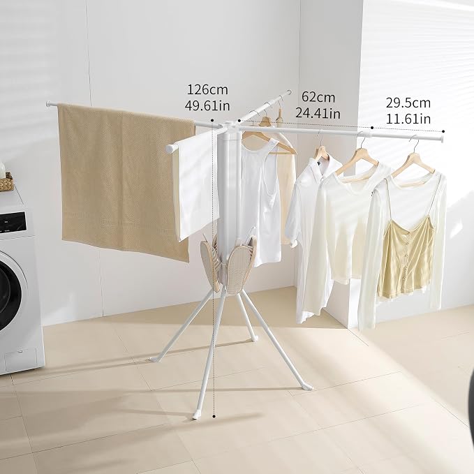 RFOUO Foldable Clothes Drying Rack with Aluminum 4 Rods 16 Clips | Portable，Space-Saving Freestanding Drying Rack for Indoor Outdoor, Apartment, Bedroom, Laundry Room