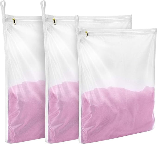 GOGOODA 3 Pack Delicates Laundry Bags, Fine Mesh Wash Bag with Hanging Loop | 2 Medium 1 Large for Lingerie, Shirts, Sweaters, Underwear, Bra, Silk, Socks