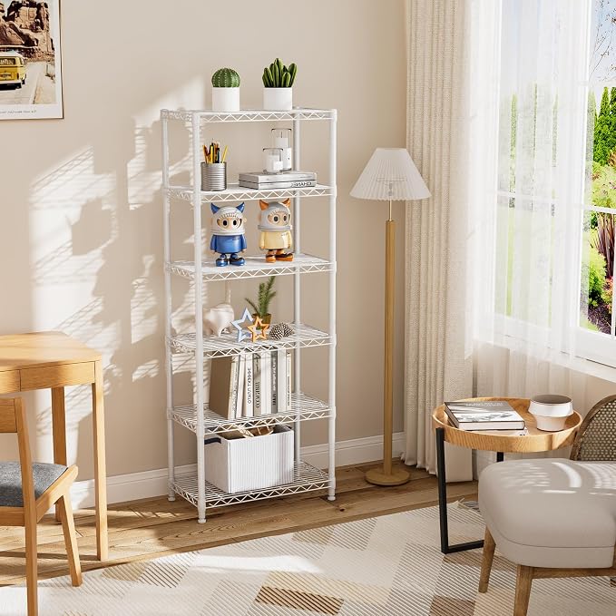 Golpart 6Tier Adjustable Storage Shelves Metal Wire Shelving Standing Shelf | Utility Heavy Duty Unit Rack Closet Organize for Home Kitchen Laundry Room Organization Pantry 12"Dx22"Wx69"H White