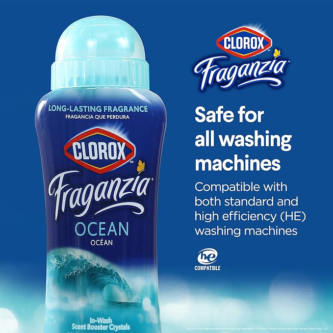 Clorox Fraganzia In-Wash Scent Booster Crystals, Ocean, 2x18 Oz | HE-compatible fragrance beads safe for all fabrics and colors; boosts freshness on clothes and linens
