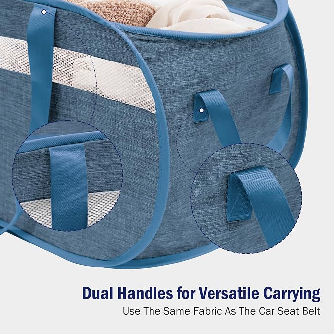 Collapsible Tear Proof Laundry Baskets with Dual Handles, Blue | 70L, Foldable, Pop up Hamper, Reinforced Durable Laundry Hamper for Home, Laundry, Bathroom, Dorm or Travel