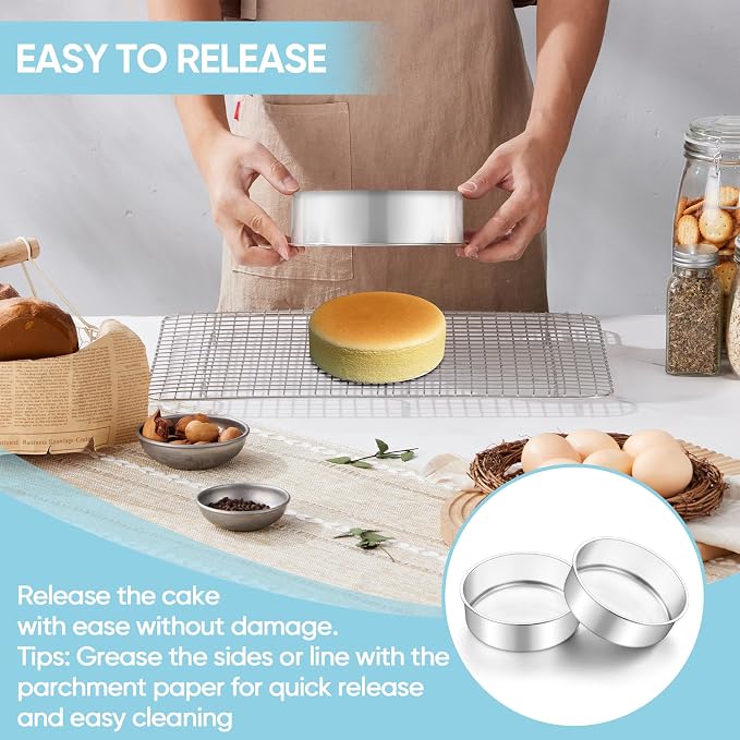 TeamFar 6 Inch Cake Pan, 6 Pcs Cake Pan Set Round Baking Pan Stainless Steel for Baking Steaming Serving, Fit in Oven Pressure Cooker Air Fryer, Healthy & Heavy Duty, Easy Clean & Dishwasher Safe