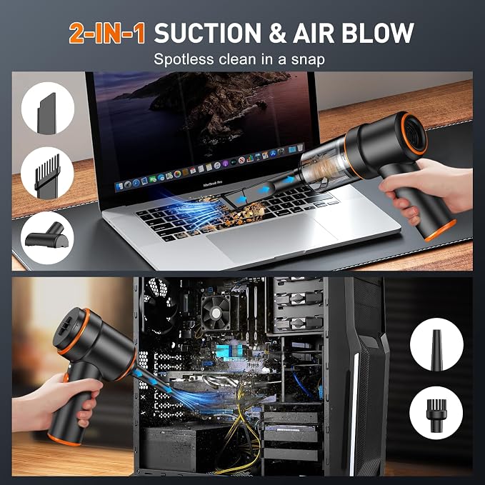 KMM Handheld Car Vacuum Cleaner, 9000PA Hand Held Vacuum & Air Duster | 120W High Power, Portable, Cordless, Rechargeable, Multi-Nozzles & LED Light, For Home, Car, Office