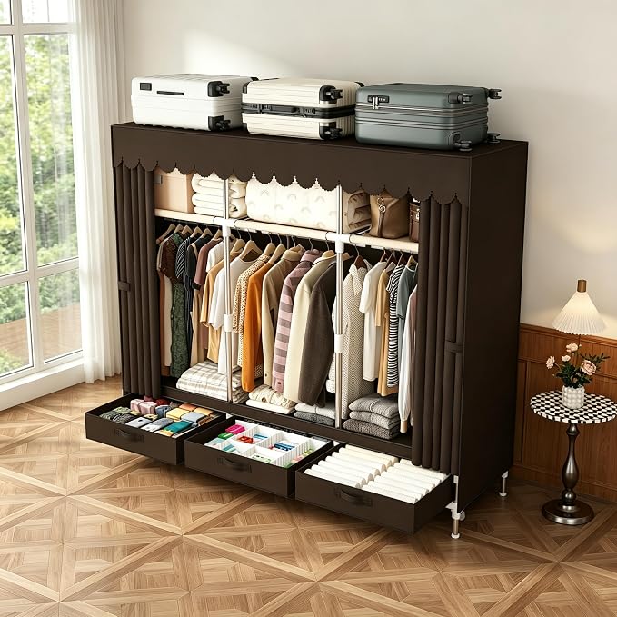 Portable Closet Wardrobe with Drawers for Bedroom，Apartment and Living Room