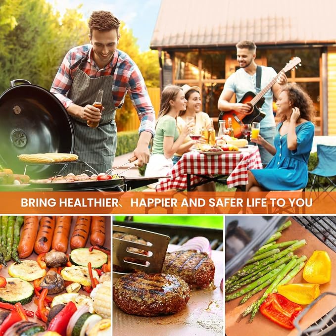 Dailyart Copper Grill Mats for Outdoor Grill, Set of 5 BBQ Grilling Mats for Outdoor Reusable & Easy to Clean & Non-Stick Copper Grill Sheets - Barbecue Grill Accessories for Gas, Charcoal, Electric