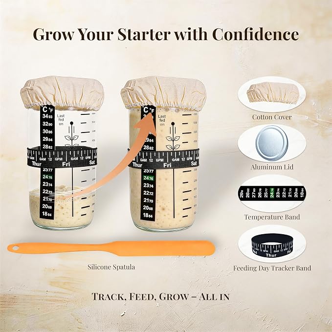 Sourdough Starter Kit, 23-Piece Bread Baking Set with Banneton Proofing Baskets Round & Oval, Starter Jar, Lame, Dough Whisk, Scraper & Sling - Sourdough Baking Supplies Gift for Beginners