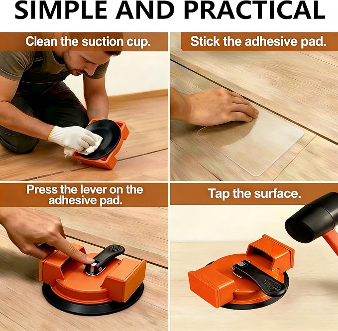 Floor Gap Repair Tool,Heavy Duty Floor Gap Fixer Suction Cup Tool | Enhanced Suction Cup Slot Cutter, 4 Sticky Pads, for Laminate Floors, Vinyl Floors, Hardwood Floors, Iron-Made