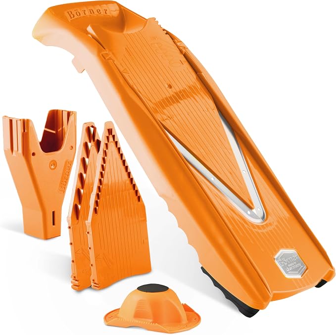 Börner Mandoline Slicer V5 (Starter Set) • Vegetable V-Slicer for Slices, Sticks & Dices in Various Sizes • With Stainless Steel V-Blade • Adjustable Kitchen Slicer • Color: Orange