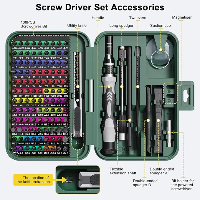 Mini Precision Screwdriver Set with Color-coded Identification, 132 in 1 Micro Magnetic Repair Tool Kits with Storage Box, 108 Bits,Small Manual Screw Driver Toolkits for iPhone/Mac/iPad/Table