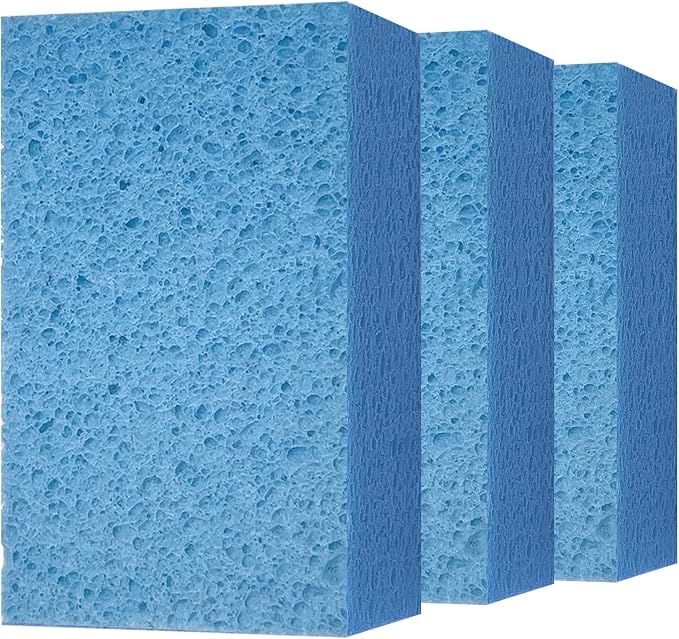 Cleaning and Washing Sponge, 3 Pack Large Extra Thick Heavy Duty Sponge Multi-Purpose for Kitchen Bathroom Bike Boat Car, Natural Cellulose Sponges 4" X 6" X 2" (Blue)