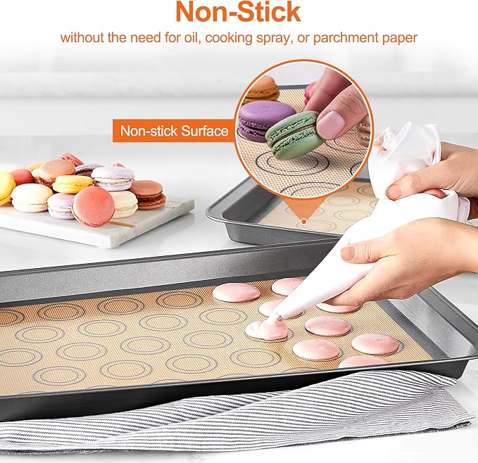 HOOMIL Macaron Silicone Baking Mats, 15"x10", Non-Stick, Reusable, Food Safe, Jelly Roll Sheet Size Silicone Mat, Pack of 2