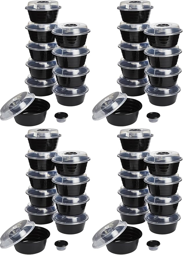 GoodCook 4-Cup Meal Prep Bowls Set with Lids and Dressing Cup,Microwavable Food Storage Containers for Meal Prepping,Set of 10,Black,(Pack of 4)