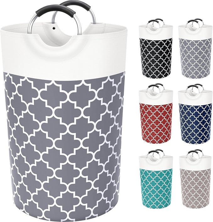 Large Laundry Basket 115L Tall Collapsible Hamper with Handle for Dorm Grey | Freestanding Laundry Hamper, Waterproof Dirty Clothes Storage Bag for College, Bathroom, Foldable Washing Bin for Travel