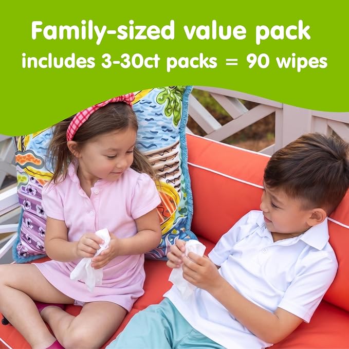 Boogie Antibacterial Hand Wipes - 90 Count - Hypoallergenic & Alcohol-Free - Individually Wrapped - Travel and Diaper Bag Essential